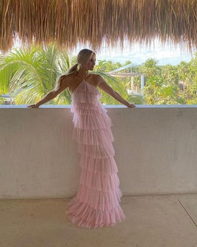 Halterneck Pink Prom Dresses Long Party Evening Dresses nv1353