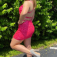 Pink Sequined Sweetheart Backless Mini Party Dress nv1253