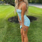 Light Blue Sequin Mini Tight Homecoming Dress with Slit nv1252