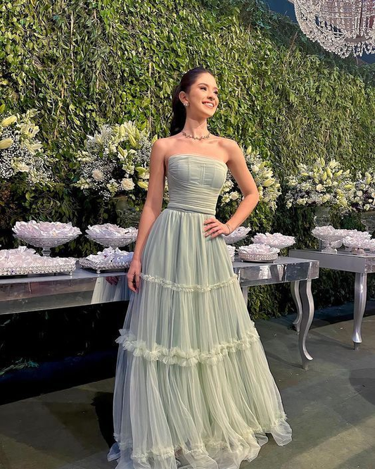 Elegant Green A-line Strapless Maxi Long Party Prom Dress nv1324