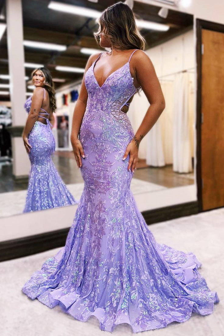 Mermaid Blue Sequin Lace V-Neck Long Prom Dress nv1361