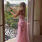 Charming Pink Strapless High Slit Flower Prom Dress nv1155