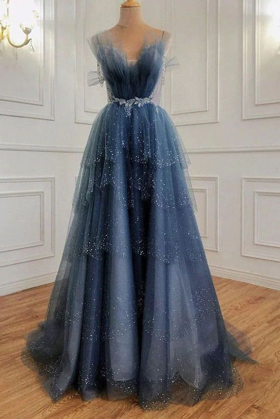 Blue gorgeous shiny elegant applique long tulle ball gown evening gown NiceVestidos Blue gorgeous shiny elegant applique long tulle ball gown evening gown NiceVestidos