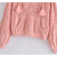 Hollow out design short Pink Knitted Hooded Sweater NV1187