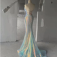 Sparkly Spaghetti Straps Mermaid V-neck Long Prom Dresses nv1199