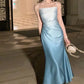 Blaues elegantes schmales Spaghettiträger-Schulterfreies langes Ballkleid Abendkleid Partykleid Geburtstagskleid nv2321