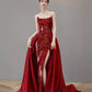 Robe de soirée sirène rouge à épaules dénudées et paillettes, ligne A, longue fente, robe de bal, robe de soirée nv2515
