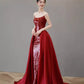 Robe de soirée sirène rouge à épaules dénudées et paillettes, ligne A, longue fente, robe de bal, robe de soirée nv2515