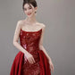 Robe de soirée sirène rouge à épaules dénudées et paillettes, ligne A, longue fente, robe de bal, robe de soirée nv2515