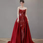 Robe de soirée sirène rouge à épaules dénudées et paillettes, ligne A, longue fente, robe de bal, robe de soirée nv2515