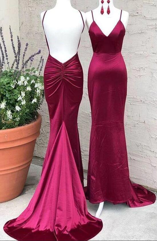 Red/Purple Fashion Sexy V Neck Spaghetti Straps Long Backless Tie Mermaid Fit Floor Length Ball Gown Evening Dress Party Dress nv3668