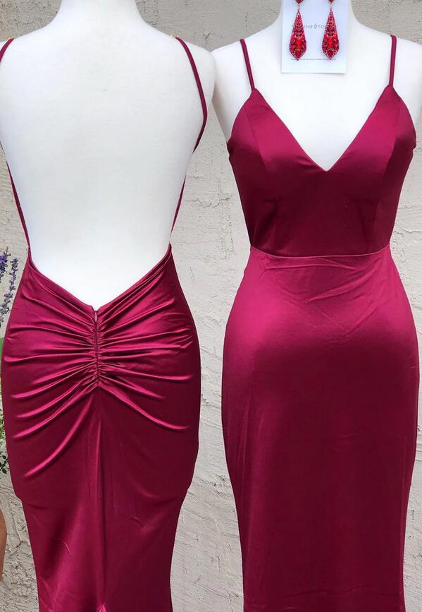 Red/Purple Fashion Sexy V Neck Spaghetti Straps Long Backless Tie Mermaid Fit Floor Length Ball Gown Evening Dress Party Dress nv3668