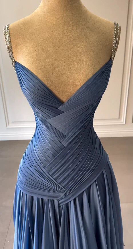 NiceVestidos-_ Evening Gown Blue Satin Floor-Length Evening Gown NV5951