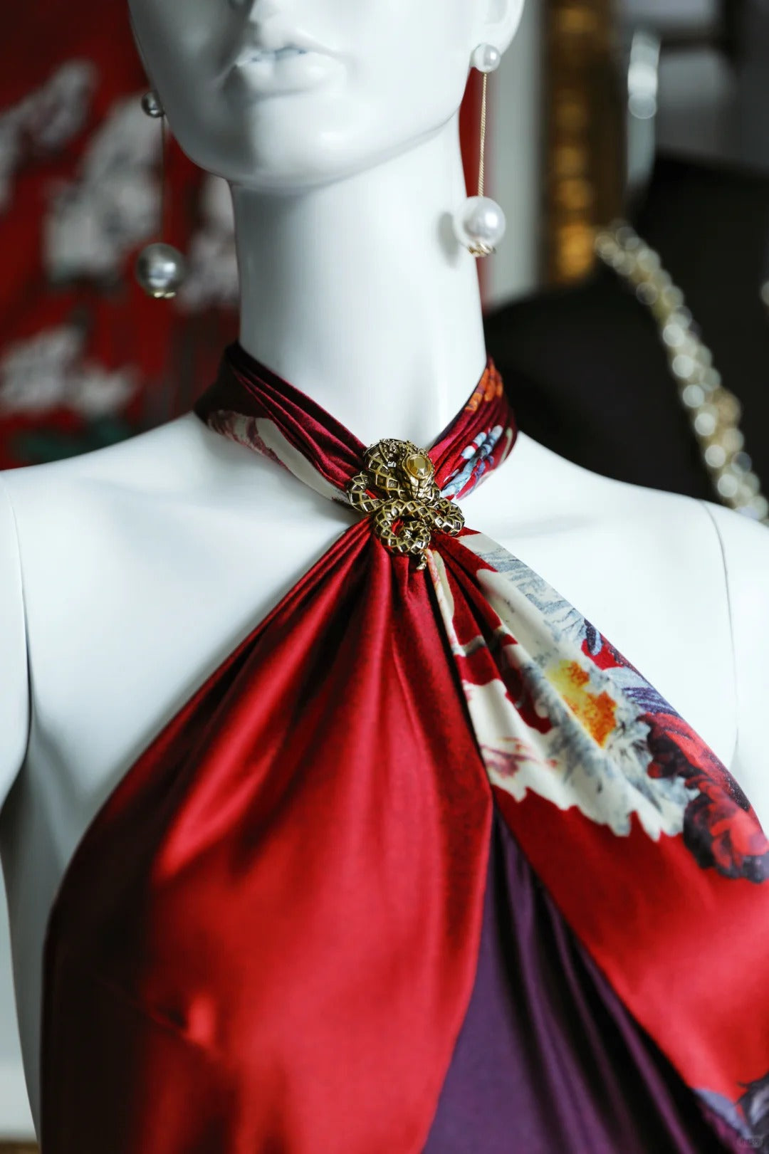 Robe de soirée longue en satin rouge à fleurs, charmante, nv5137