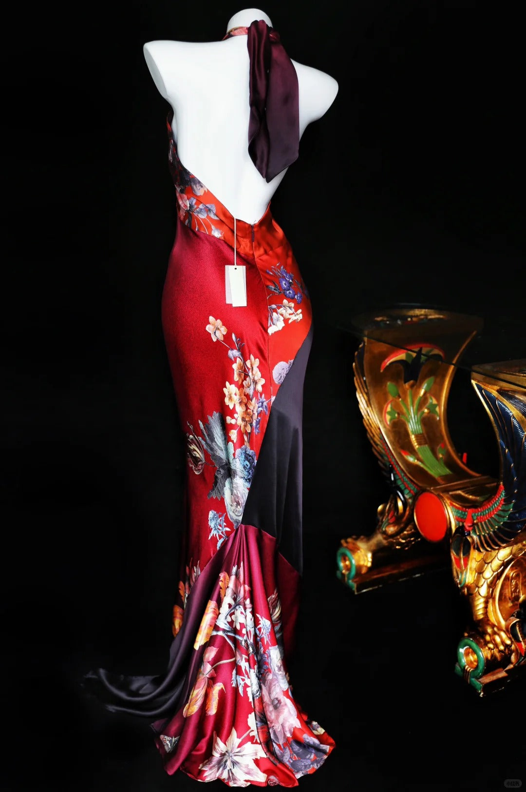 Robe de soirée longue en satin rouge à fleurs, charmante, nv5137