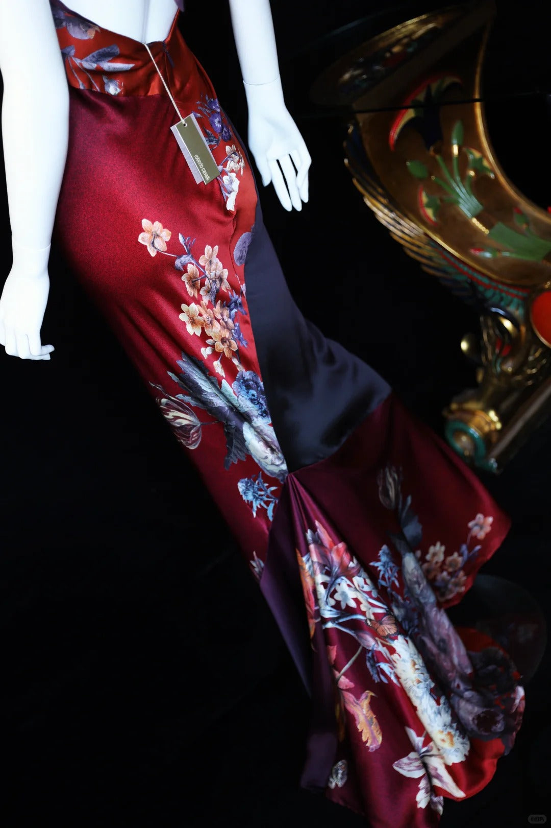 Robe de soirée longue en satin rouge à fleurs, charmante, nv5137