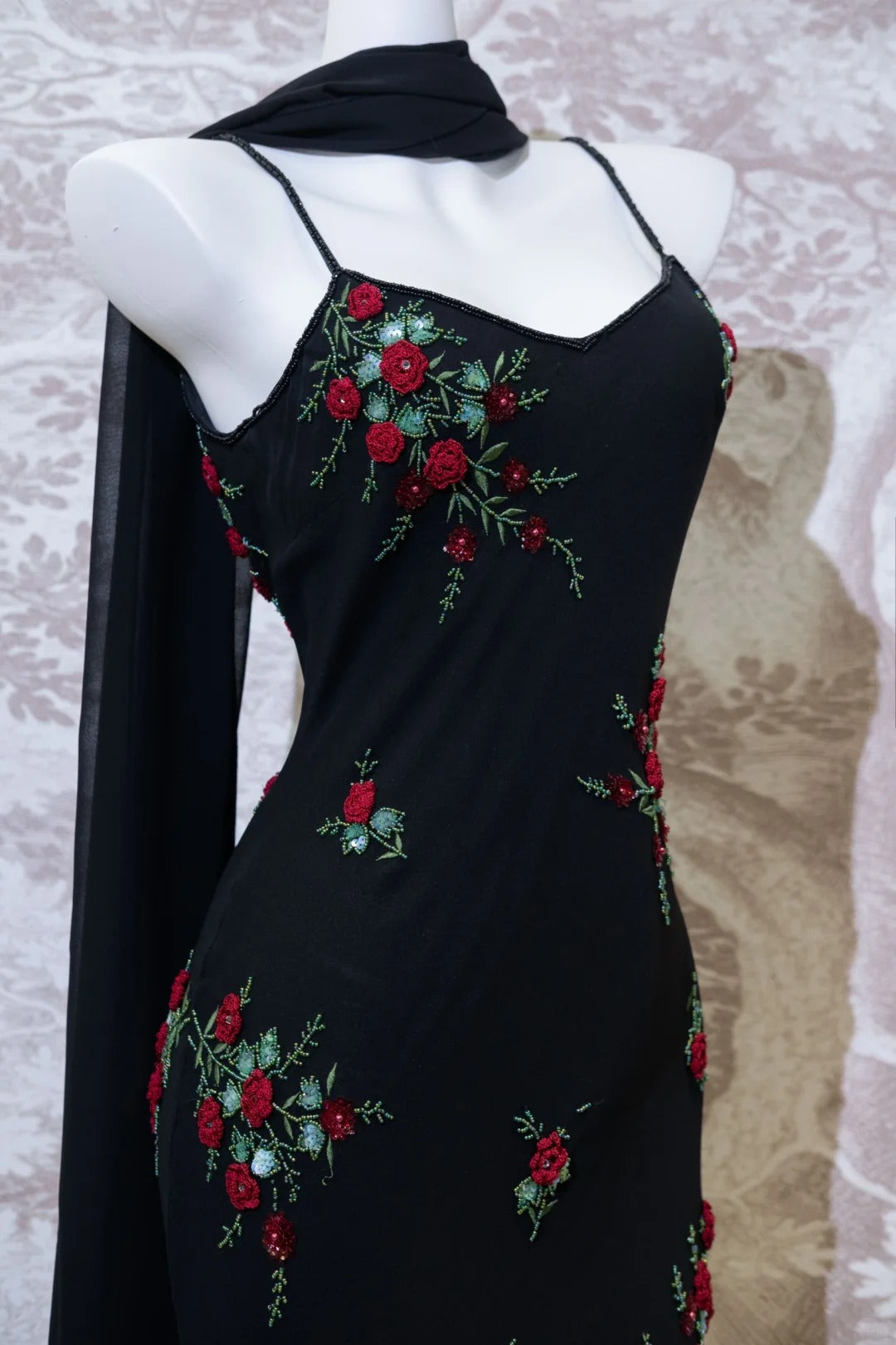 Black Floral Long Chiffon Prom Dress Evening Dress Party Dress nv5131