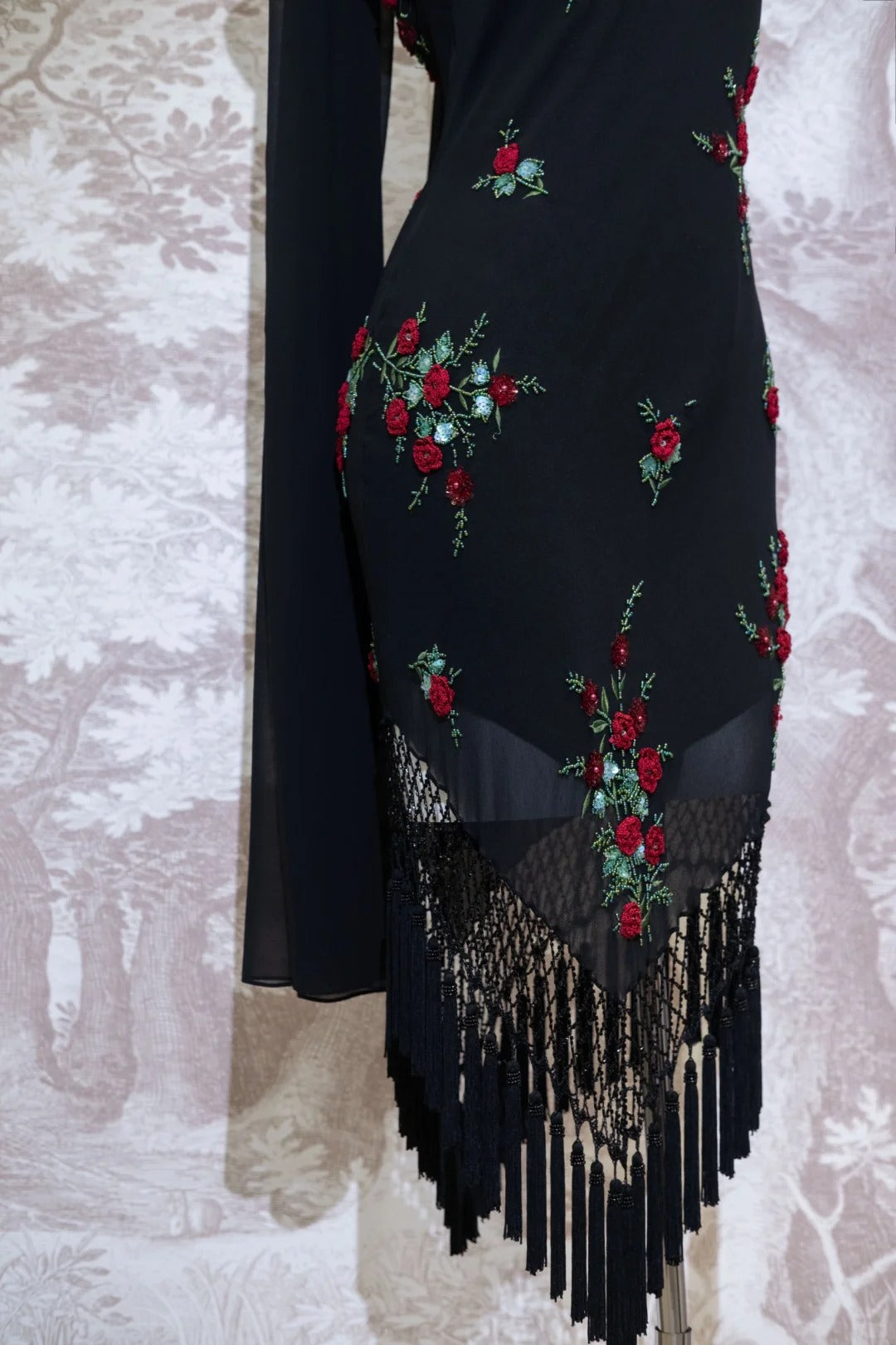 Black Floral Long Chiffon Prom Dress Evening Dress Party Dress nv5131