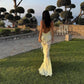 Yellow Fashion Elegant V-neck Mermaid Tulle Sequin Long Prom Dress Evening Gown Party Dress nv2441