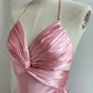 Robe de soirée longue rose élégante avec nœud et dos nu, tenue de fête d'anniversaire, nv1648