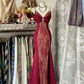 Red Retro Fashion Sexy Spaghetti Straps Exquisite Lace Mermaid Slim Prom Dress Long Party Dress Prom Dress Evening Gown nv3853