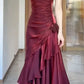 Burgundy Shiny Fashion Spaghetti Strap Long satin Ball Gown Evening Dress Party Dress nv3580