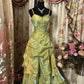 Green Sparkling Vintage Ball Gown Strapless Satin Long Party Dress Prom Dress nv3768