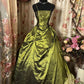 Olive Green Vintage Fashion Spaghetti Strap Satin Long Tulle Party Dress Ball Gown Evening Dress nv3822