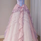 Pink Vintage Ball Gown Sweetheart Tiered Party Dress Long Tulle Prom Gown Evening Dress nv3793
