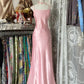 NiceVestidos-Long Pink Retro Fashion Mermaid Strap Floor Length Lace Satin Evening Gown Ball Gown Nv5641