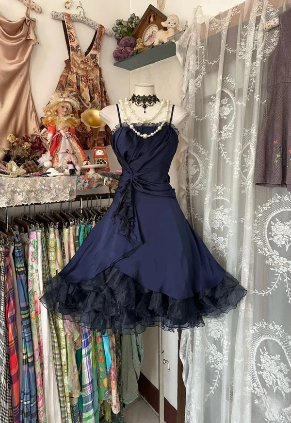 Navy Blue Vintage Short Homecoming Dress Birthday Dress nv4294