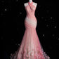 Robe de soirée longue en tulle rose, style rétro, élégante, style sirène, à bretelles, longueur au sol, style sirène, nv3829