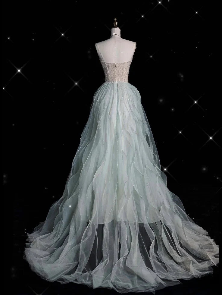 Green gorgeous elegant vintage fashion exquisite beading A-line sweetheart tulle floor length formal evening gown ball gown nv3858