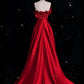Robe de soirée longue rouge en satin, coupe trapèze, sans bretelles, nv4234