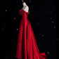 Robe de soirée longue rouge en satin, coupe trapèze, sans bretelles, nv4234