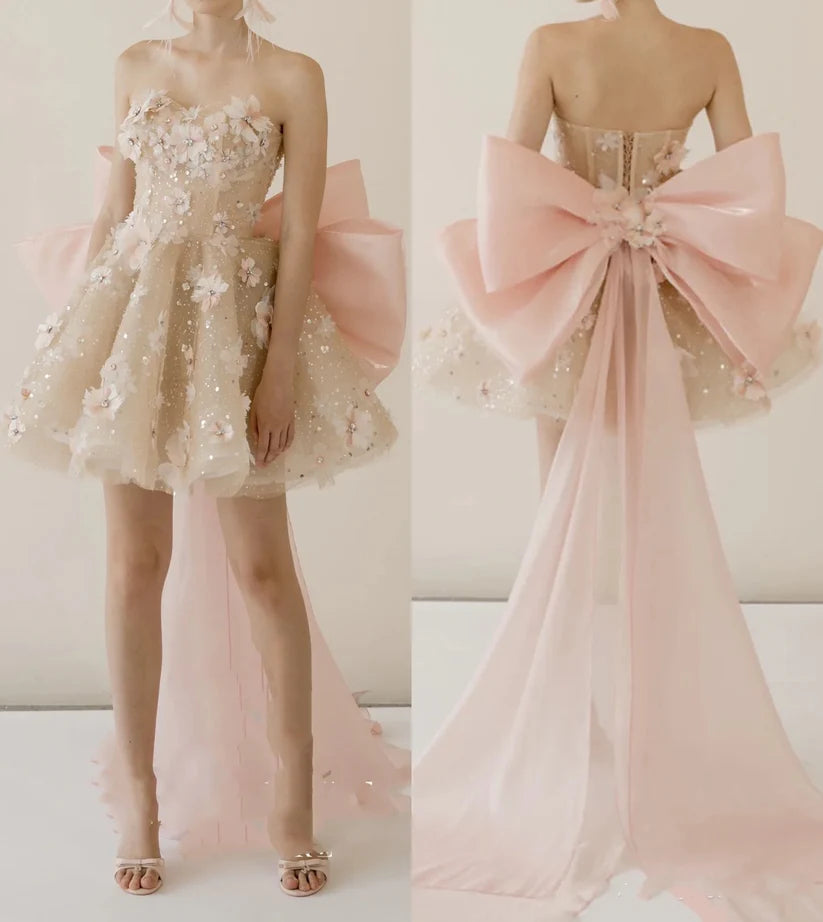 Pink Sweet Delicate Beaded Sparkling Sequins Short Mini Tulle Homecoming Gown Prom Gown Evening Gown Birthday Gown nv2797