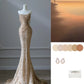 Gold Pretty Mermaid Off Shoulder Beaded Long Sequined Ball Gown Formal Evening Dress nv4112