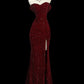 Elegantes Meerjungfrau-Abendkleid mit Herzausschnitt und Schlitz in Rot mit Pailletten, lang, Ballkleid nv4151