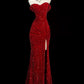 Elegantes Meerjungfrau-Abendkleid mit Herzausschnitt und Schlitz in Rot mit Pailletten, lang, Ballkleid nv4151
