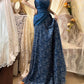 Sapphire blue exquisite beaded pleated elegant and charming retro fashion floral long taffeta lace ball gown evening dress nv4316