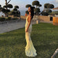 Yellow Fashion Elegant V-neck Mermaid Tulle Sequin Long Prom Dress Evening Gown Party Dress nv2441