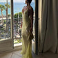 Yellow Fashion Elegant V-neck Mermaid Tulle Sequin Long Prom Dress Evening Gown Party Dress nv2441