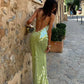 Green fashion elegant suspender long sequined ball gown birthday cocktail party dress evening dress prom dress nv3959