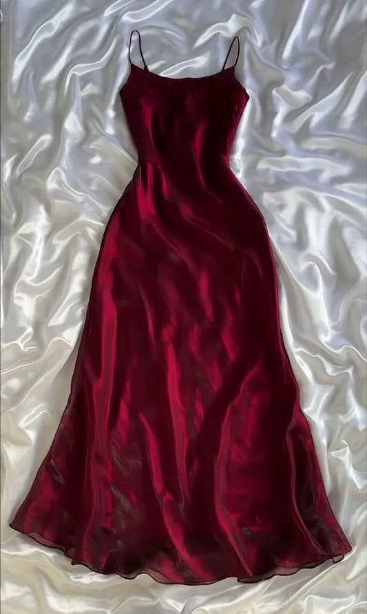 Burgundy Fashion Spaghetti Strap Long Sleeveless Mermaid Tulle Long Ball Gown Evening Dress Party Dress nv3574