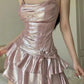 Sweet Spaghetti Strap Ruffle Short Satin Girls Mini Homecoming Dress Party Dress nv5438