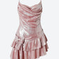 Sweet Spaghetti Strap Ruffle Short Satin Girls Mini Homecoming Dress Party Dress nv5438