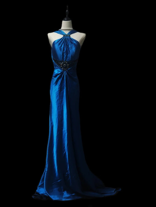 Blaues stilvolles elegantes exquisites Edelsteinperlen-langes Satin-Bodenlang-Ballkleid-Abendkleid-Partykleid-Abschlussballkleid nv3900