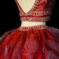 Rotes luxuriöses, wunderschönes, elegantes, exquisites, mit Edelsteinen besetztes, langes, bodenlanges Tüll-Ballkleid-Abendkleid, zweiteiliges Set, NV3920