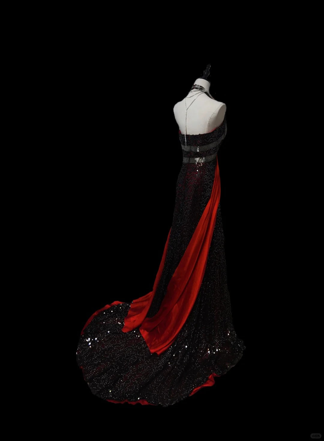 Schwarz rot wunderschöne retro modische V-Ausschnitt elegante und exquisite Pailletten lange Satin bodenlangen Schwanz Ballkleid Abendkleid Ballkleid nv3943