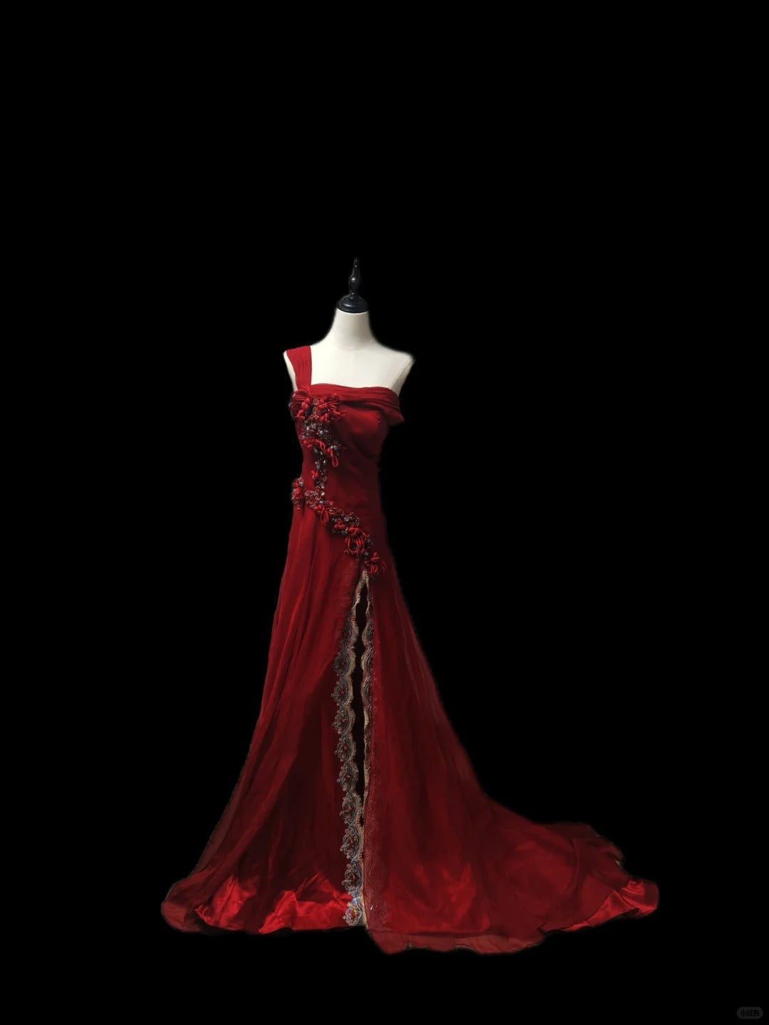 Rotes wunderschönes Retro-elegantes Mode-Exquisite Edelsteinperlen Ein-Schulter-langes bodenlanges Satin-Abendkleid-Abschlussballkleid-Abschlussballkleid nv3915